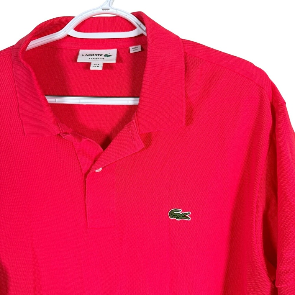 Lacoste Polo Shirt Mens XL (6) Coral Red Classic Fit Short Sleeve Pique Logo